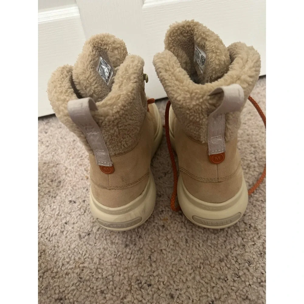 Merrell J007058 Womens Waterproof Suede Sherpa Fleece Boots Tan Orange Size 8.5